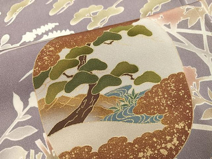 平和屋着物●藤あや子　訪問着　駒刺繍　松竹梅群れ鶴文　金彩　正絹　逸品　AABJ3041ph