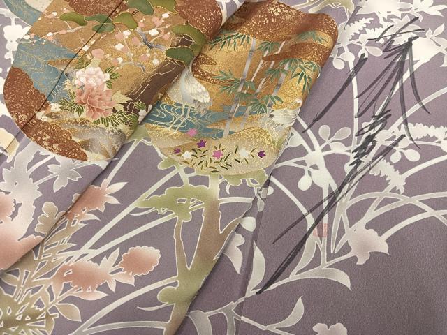 平和屋着物●藤あや子　訪問着　駒刺繍　松竹梅群れ鶴文　金彩　正絹　逸品　AABJ3041ph