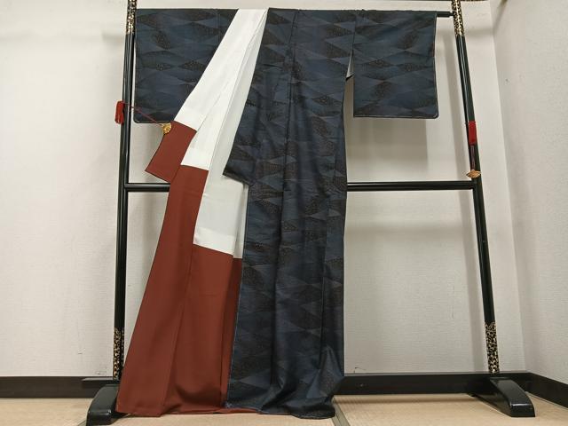 平和屋着物●本場大島紬　カタス9マルキ　霞文　正絹　逸品　未使用　AABJ3043ph