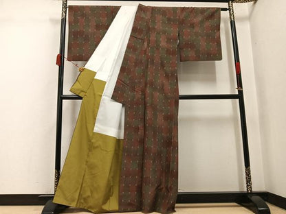平和屋着物●上質な紬　格子　正絹　逸品　AABJ3044ph