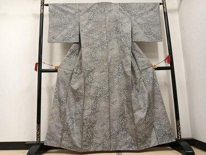 平和屋着物●都喜ヱ門　本場大島紬　白大島　総絣　草花文　藤絹織物謹製　正絹　逸品　AABJ3045ph