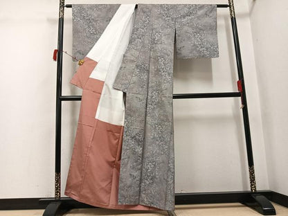平和屋着物●都喜ヱ門　本場大島紬　白大島　総絣　草花文　藤絹織物謹製　正絹　逸品　AABJ3045ph