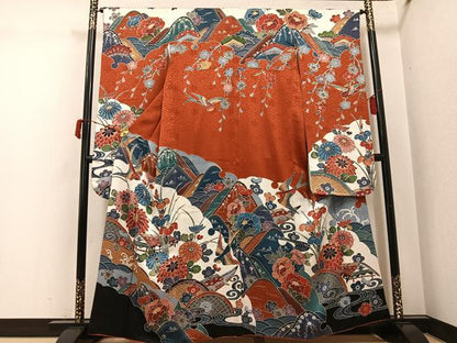 平和屋着物●豪華振袖　紅型　風景花鳥文　正絹　逸品　AABJ3047ph