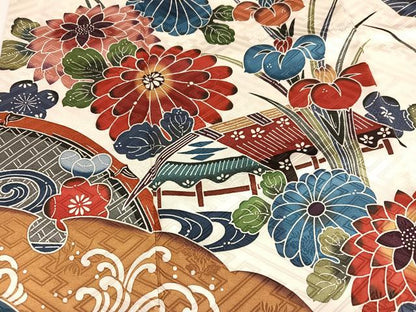 平和屋着物●豪華振袖　紅型　風景花鳥文　正絹　逸品　AABJ3047ph