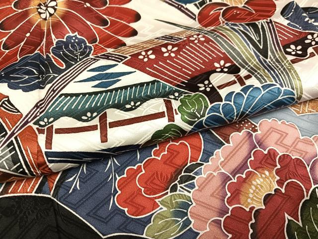 平和屋着物●豪華振袖　紅型　風景花鳥文　正絹　逸品　AABJ3047ph