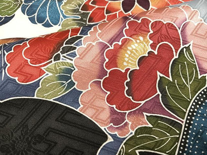 平和屋着物●豪華振袖　紅型　風景花鳥文　正絹　逸品　AABJ3047ph