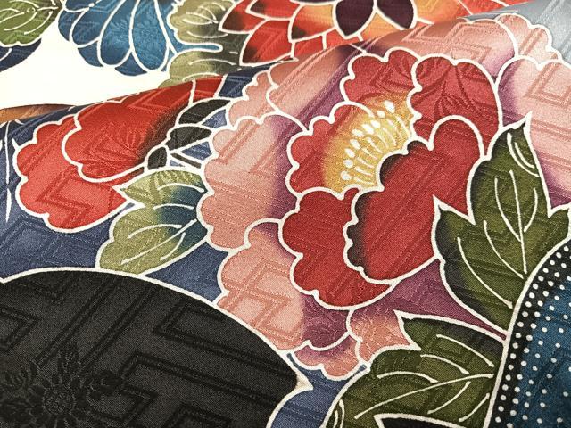 平和屋着物●豪華振袖　紅型　風景花鳥文　正絹　逸品　AABJ3047ph