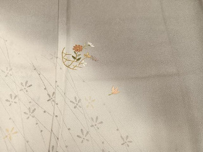 平和屋着物●訪問着　刺繍　草花文　暈し染め　金彩　正絹　逸品　AABJ3049ph