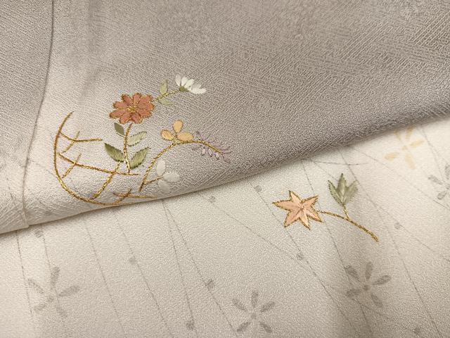 平和屋着物●訪問着　刺繍　草花文　暈し染め　金彩　正絹　逸品　AABJ3049ph