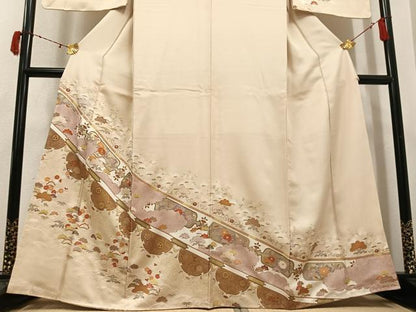 平和屋着物●訪問着　駒刺繍　花唐草文　金彩　正絹　逸品　未使用　AABJ3050ph