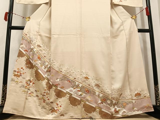 平和屋着物●訪問着　駒刺繍　花唐草文　金彩　正絹　逸品　未使用　AABJ3050ph