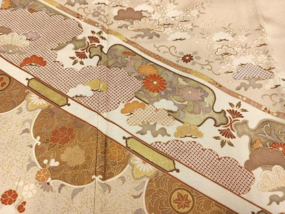 平和屋着物●訪問着　駒刺繍　花唐草文　金彩　正絹　逸品　未使用　AABJ3050ph