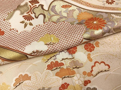 平和屋着物●訪問着　駒刺繍　花唐草文　金彩　正絹　逸品　未使用　AABJ3050ph