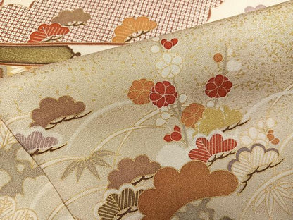 平和屋着物●訪問着　駒刺繍　花唐草文　金彩　正絹　逸品　未使用　AABJ3050ph