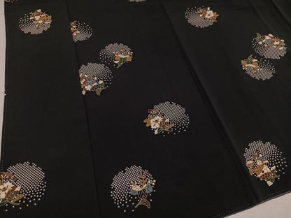 平和屋着物●上質な小紋　花草子　黒地　丹後ちりめん　反端付き　正絹　逸品　AABJ3051ph