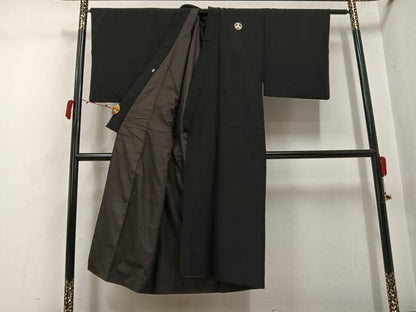 平和屋着物●男性　黒紋付・羽織セット　正絹　逸品　AABJ3052ph