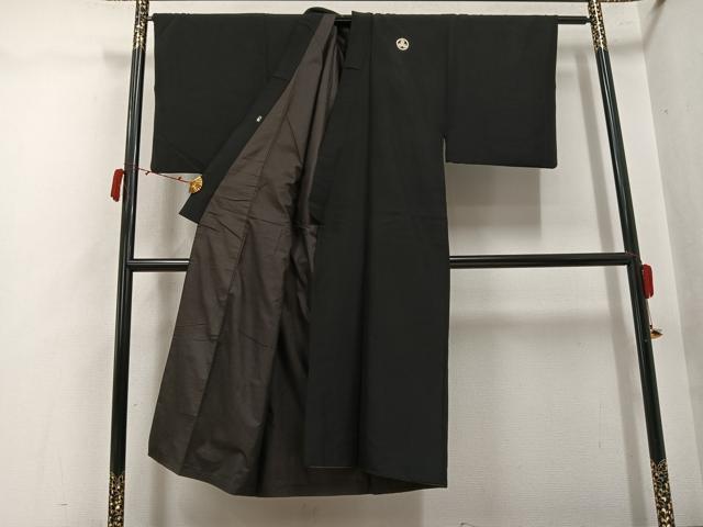 平和屋着物●男性　黒紋付・羽織セット　正絹　逸品　AABJ3052ph