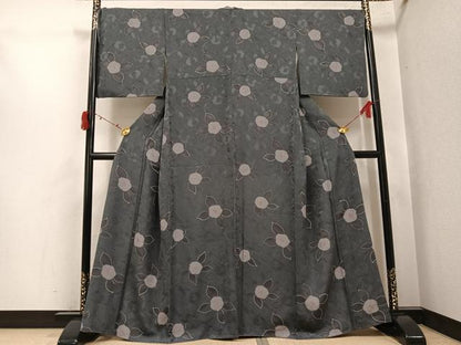 平和屋着物●上質な小紋　地紋起こし　椿　正絹　逸品　AABJ3064ph