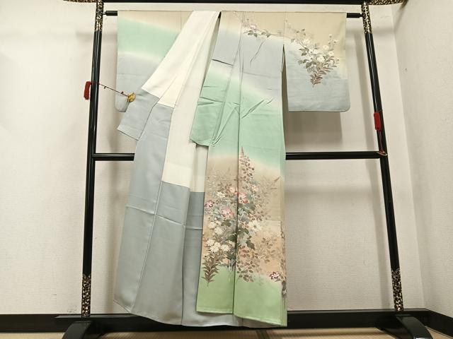 平和屋着物●訪問着　作家物　秀峰　枝花文　暈し染め　正絹　逸品　AABJ3065ph