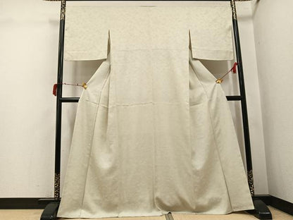平和屋着物●上質な色無地　花地紋　練色　正絹　逸品　AABJ3066ph