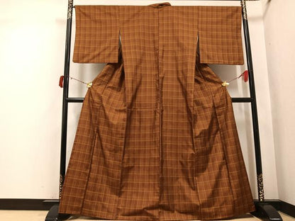 平和屋着物●本場黄八丈　まるまなこ　格子　正絹　逸品　AABJ3067ph