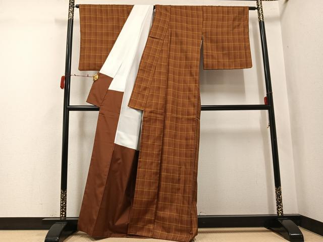 平和屋着物●本場黄八丈　まるまなこ　格子　正絹　逸品　AABJ3067ph