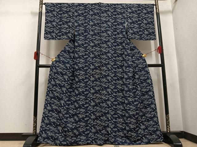 平和屋着物●藍造り国選定無形文化財　藍師・佐藤昭人　藍香房　小紋　群れ鳥　正絹　逸品　AABJ3069ph