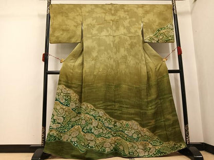 平和屋着物●訪問着　辻が花　絞り　榛色　金通し地　正絹　逸品　AABJ3070ph