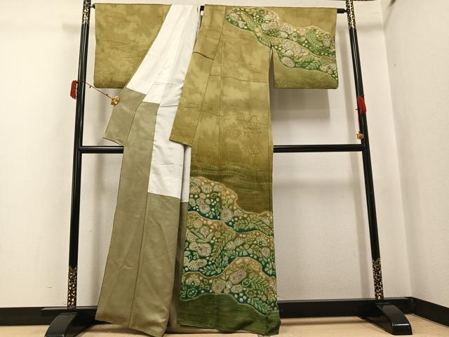 平和屋着物●訪問着　辻が花　絞り　榛色　金通し地　正絹　逸品　AABJ3070ph