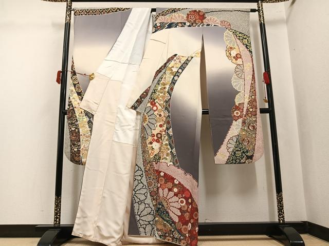 平和屋着物●豪華振袖　雪輪花文　暈し染め　金彩　正絹　逸品　AABJ3071ph