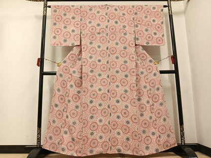 平和屋着物●上質な小紋　型染め　菊唐草文　鬼しぼ縮緬　正絹　逸品　AABJ3073ph
