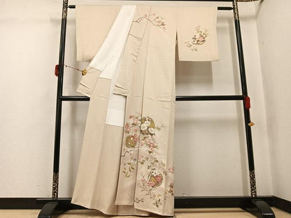 平和屋着物●訪問着　友禅　草花文　暈し染め　金彩　正絹　逸品　AABJ3074ph