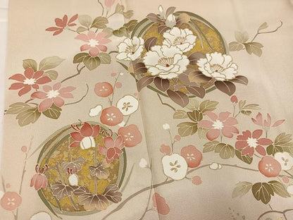 平和屋着物●訪問着　友禅　草花文　暈し染め　金彩　正絹　逸品　AABJ3074ph