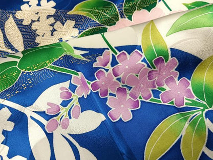 平和屋着物●豪華振袖　草花文　金彩　三越扱い　正絹　逸品　AABJ3076ph