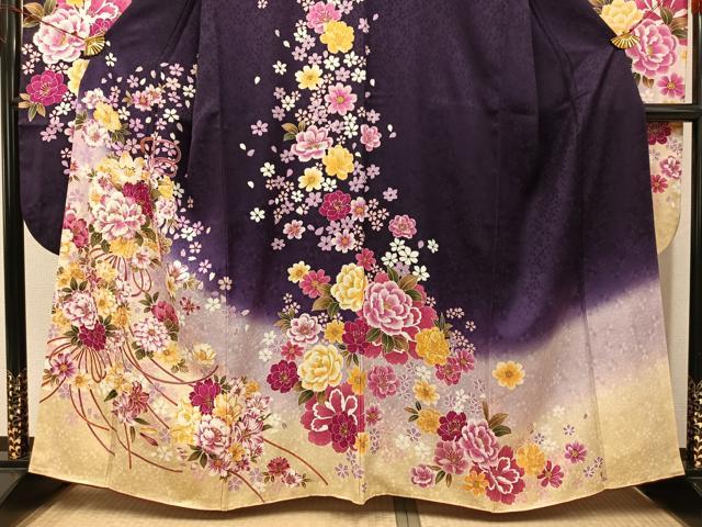 平和屋着物●豪華振袖　刺繍　舞花文　暈し染め　金糸　正絹　逸品　AABJ3080ph