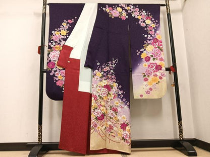 平和屋着物●豪華振袖　刺繍　舞花文　暈し染め　金糸　正絹　逸品　AABJ3080ph