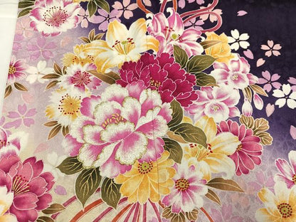 平和屋着物●豪華振袖　刺繍　舞花文　暈し染め　金糸　正絹　逸品　AABJ3080ph