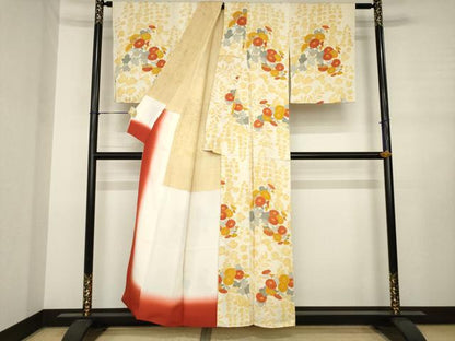 平和屋着物●名門　藤娘きぬたや・総絞り　訪問着　草花文　正絹　逸品　AABJ3081ck
