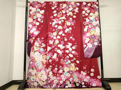 平和屋着物●豪華振袖　舞花文　ロング丈　正絹　逸品　AABJ3085ck