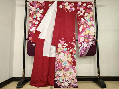 平和屋着物●豪華振袖　舞花文　ロング丈　正絹　逸品　AABJ3085ck