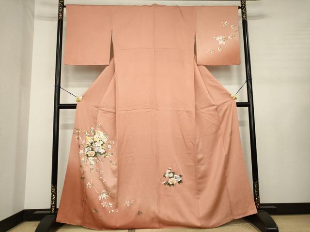 平和屋着物●金彩友禅作家　木村桂友　訪問着　御所車花文　暈し染め　金銀彩　正絹　逸品　AABJ3086ck