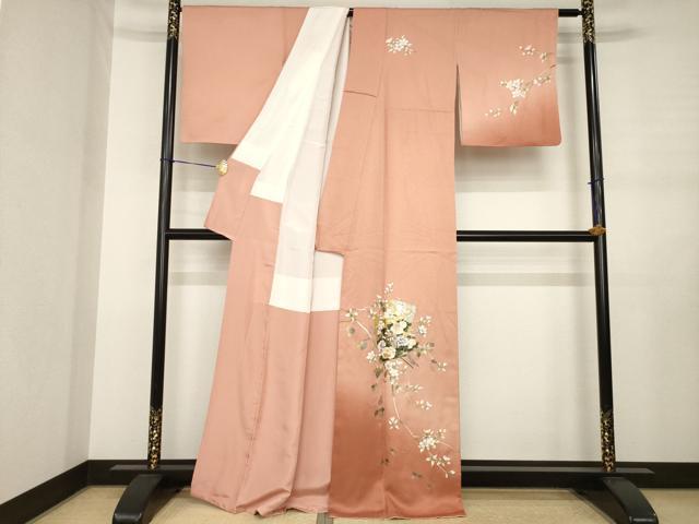 平和屋着物●金彩友禅作家　木村桂友　訪問着　御所車花文　暈し染め　金銀彩　正絹　逸品　AABJ3086ck