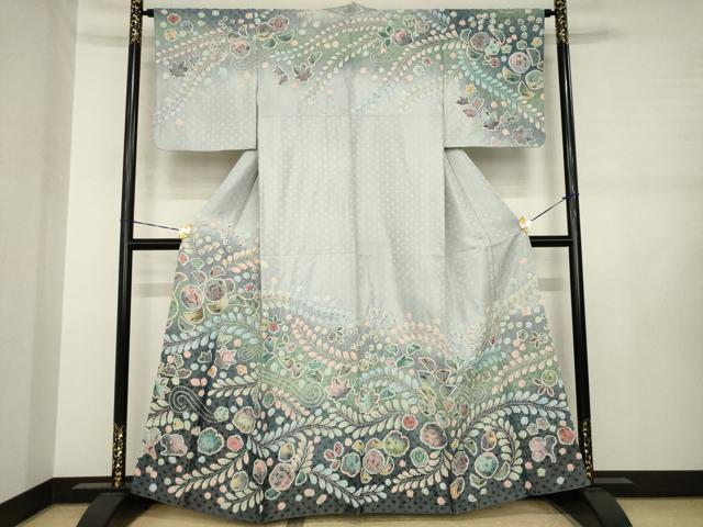 平和屋着物●訪問着　作家物　辻が花　暈し染め　銀通し地　正絹　逸品　AABJ3089ck