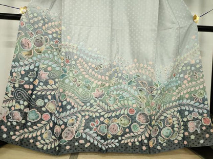 平和屋着物●訪問着　作家物　辻が花　暈し染め　銀通し地　正絹　逸品　AABJ3089ck