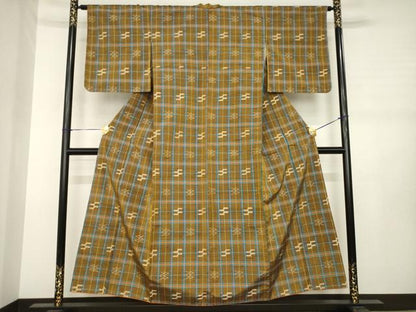 平和屋着物●上質な紬　格子　正絹　逸品　未使用　AABJ3092ck