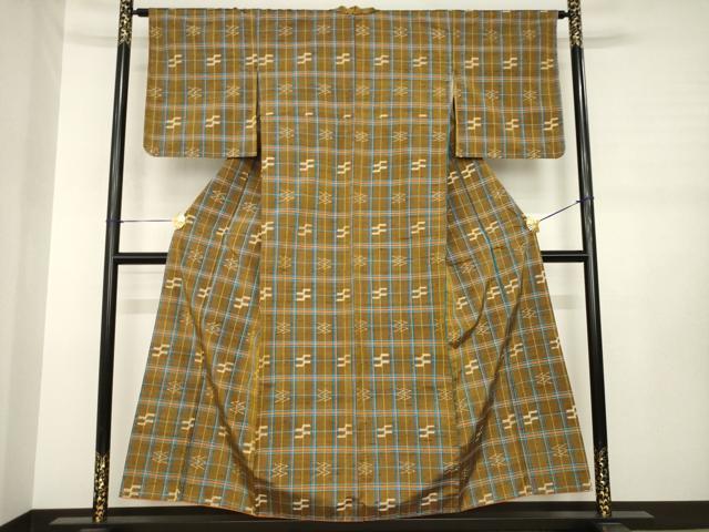 平和屋着物●上質な紬　格子　正絹　逸品　未使用　AABJ3092ck