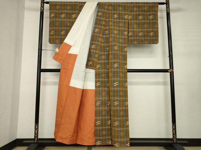 平和屋着物●上質な紬　格子　正絹　逸品　未使用　AABJ3092ck