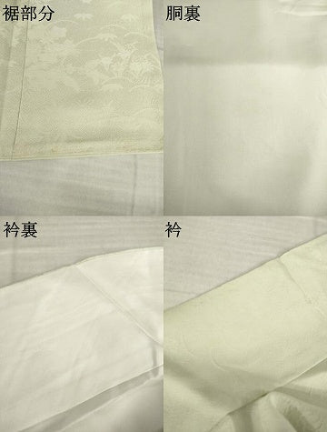 平和屋着物●上質な色無地　風景花地紋　白橡色　正絹　逸品　AABJ3094ck