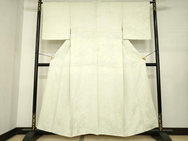 平和屋着物●上質な色無地　風景花地紋　白橡色　正絹　逸品　AABJ3094ck