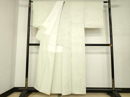 平和屋着物●上質な色無地　風景花地紋　白橡色　正絹　逸品　AABJ3094ck